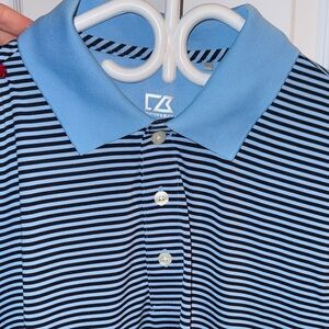 Cutter & Buck Light Blue and Navy Striped Polo